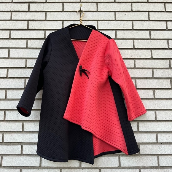 Heydari XL Black Coral Scuba Jacket Toggle Closure Avant Garde Designer Coat - Picture 1 of 9